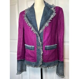 Dolce & Gabbana Jacket Denim Linen Purple Frayed Designer Women's‎ 10 IT 46
